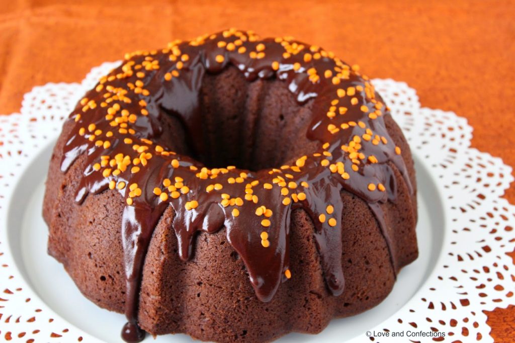 Chocolate Pumpkin Spice Bundt Cake by Love and Confections