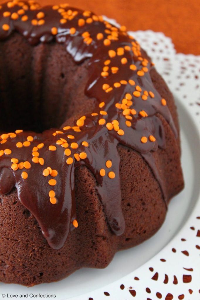 Chocolate Pumpkin Spice Bundt Cake by Love and Confections