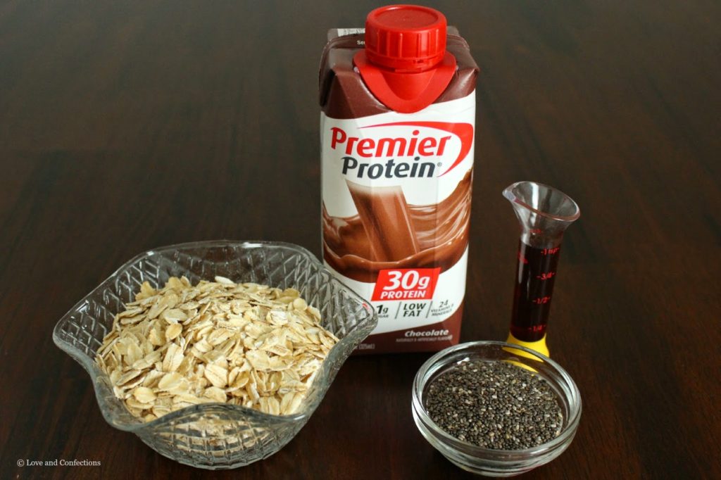 Overnight Chocolate Chia Protein Oatmeal from LoveandConfections.com #MyGoodEnergy #TeamPremier #ad