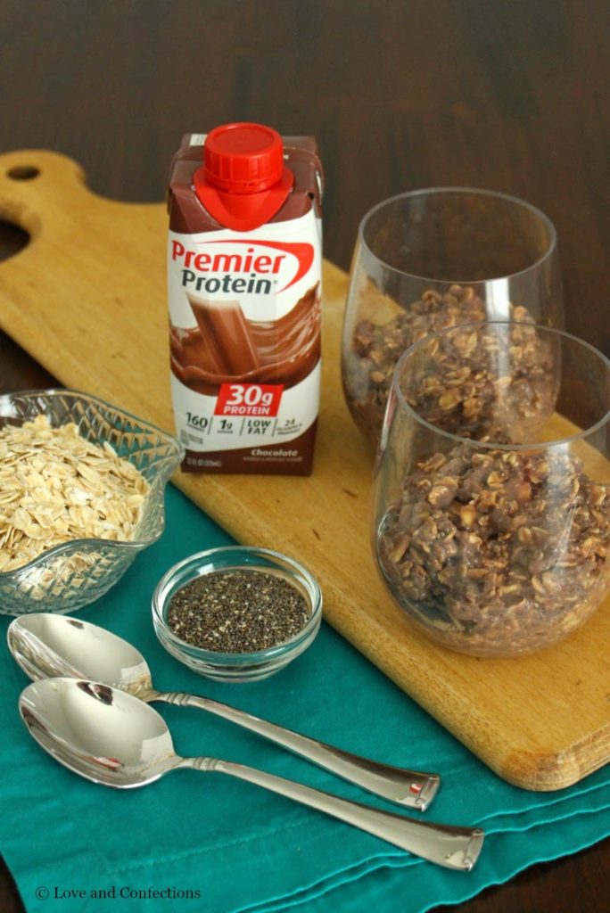 Overnight Chocolate Chia Protein Oatmeal from LoveandConfections.com #MyGoodEnergy #TeamPremier #ad
