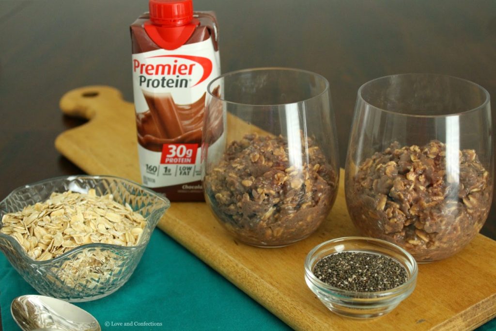 Overnight Chocolate Chia Protein Oatmeal from LoveandConfections.com #MyGoodEnergy #TeamPremier #ad