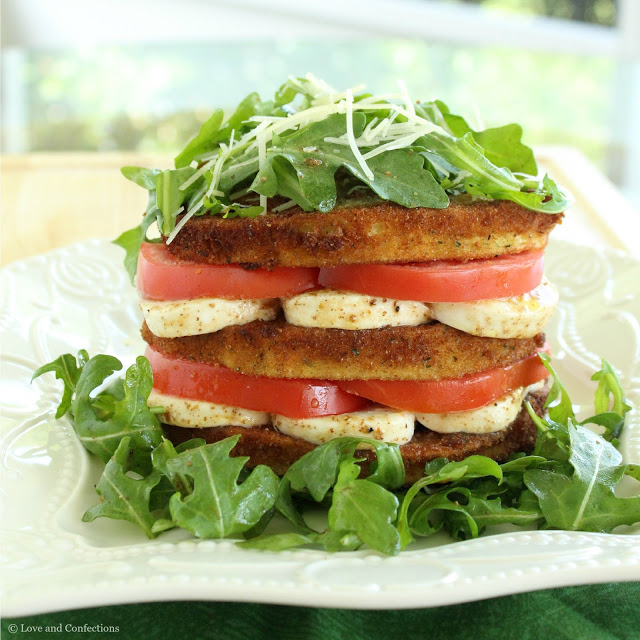 Eggplant, Tomato and Mozzarella Stack from LoveandConfections.com #FWCon #WisconsinCheese