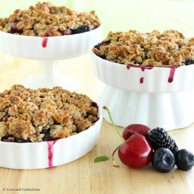Gluten-Free Blackberry, Blueberry and Cherry Crisp from LoveandConfections.com