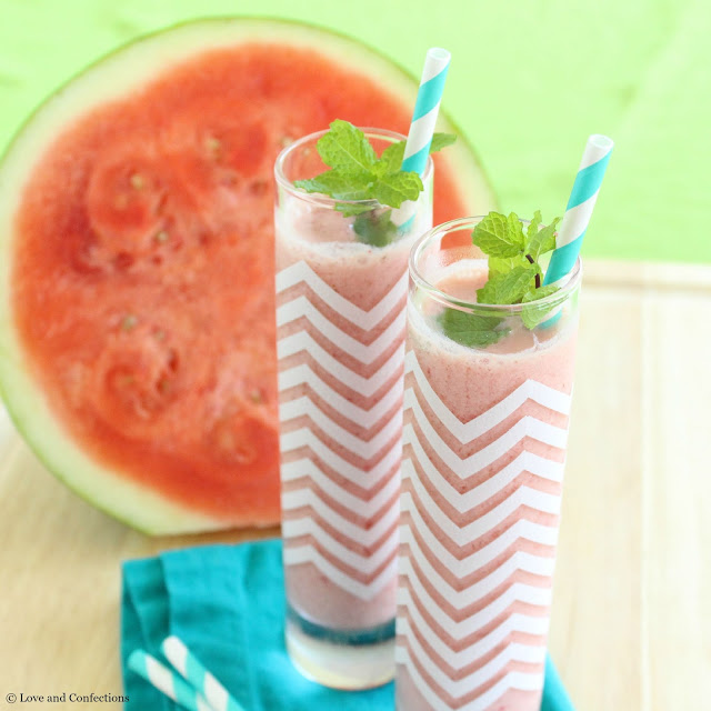 Strawberry Watermelon Smoothie from LoveandConfections.com #LnCSmoothieSaturdays