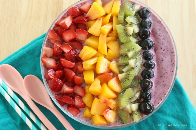 Rainbow Smoothie Bowl from LoveandConfections.com #LnCSmoothieSaturdays