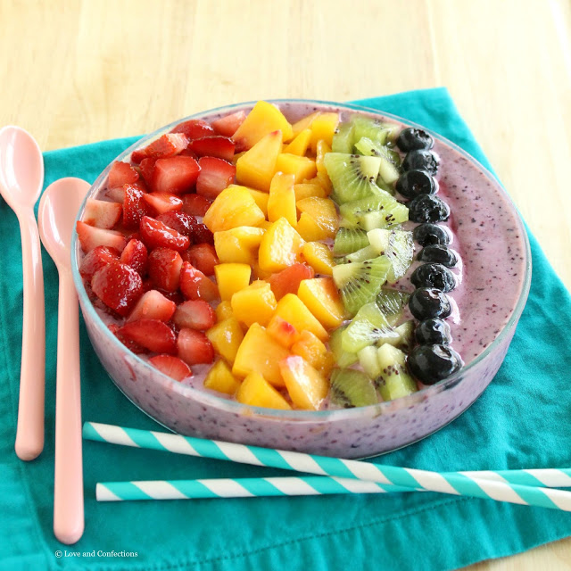 Rainbow Smoothie Bowl from LoveandConfections.com #LnCSmoothieSaturdays