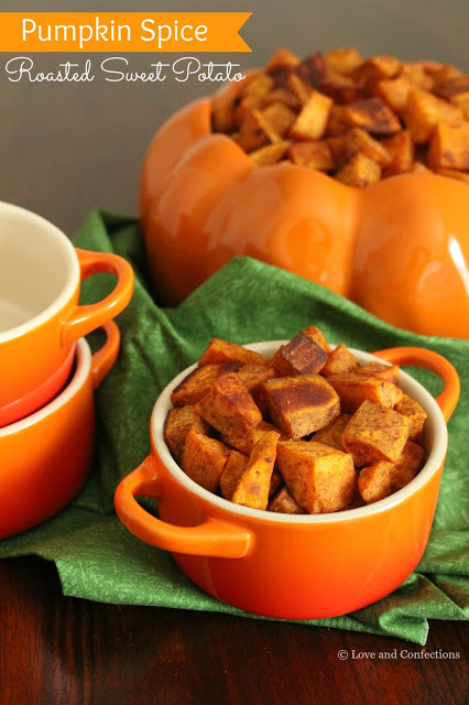 Pumpkin Spice Roasted Sweet Potatoes from LoveandConfections.com