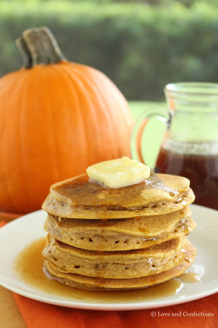 Pumpkin Pancakes with Bourbon Maple Syrup from LoveandConfections.com #PumpkinWeek