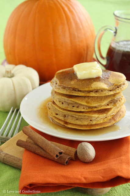 Pumpkin Pancakes with Bourbon Maple Syrup from LoveandConfections.com #PumpkinWeek