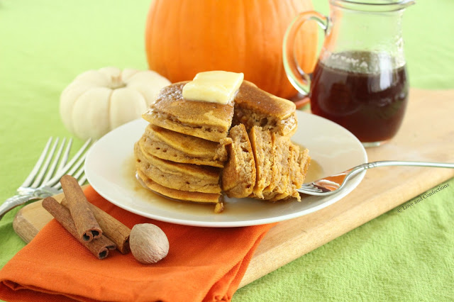 Pumpkin Pancakes with Bourbon Maple Syrup from LoveandConfections.com #PumpkinWeek