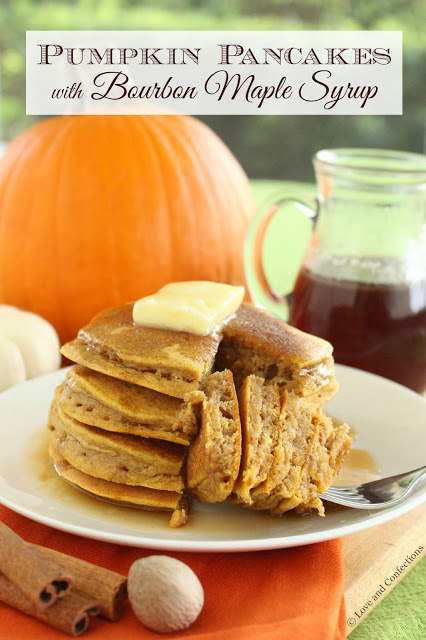 Pumpkin Pancakes with Bourbon Maple Syrup from LoveandConfections.com #PumpkinWeek