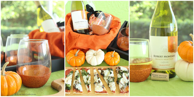 DIY Glitter Wine Glasses and Mushroom Kale Flatbread Pizzas from LoveandConfections.com #BeenBooed #HalloWINE 