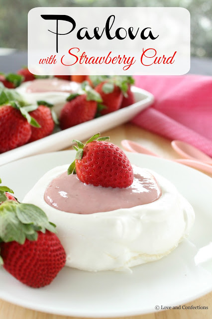 Pavlova with Strawberry Curd from LoveandConfections.com #SundaySupper