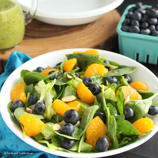 Blueberry Salad with Green Onion-Poppy Seed Dressing by LoveandConfections.com #BrunchWeek #FWCon #BlueberryToss