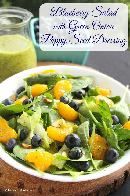 Blueberry Salad with Green Onion-Poppy Seed Dressing by LoveandConfections.com #BrunchWeek #FWCon #BlueberryToss