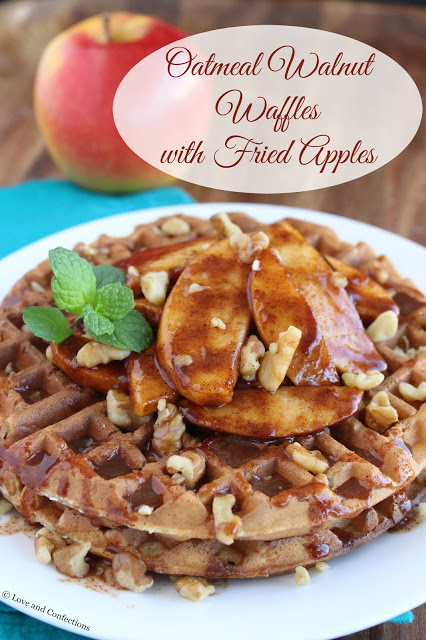 Oatmeal Walnut Waffles with Fried Apples by LoveandConfections.com #BrunchWeek