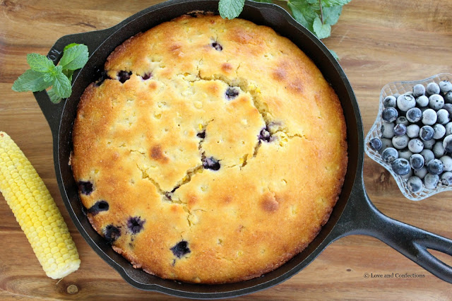 Skillet Sweet Corn Blueberry Cornbread from LoveandConfections.com #FreshFromFlorida #IC (ad)