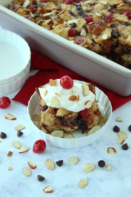 Cherry Chocolate Chip Almond Bread Pudding from LoveandConfections.com