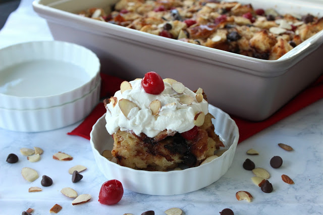 Cherry Chocolate Chip Almond Bread Pudding from LoveandConfections.com