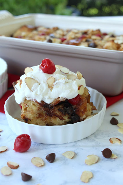Cherry Chocolate Chip Almond Bread Pudding from LoveandConfections.com