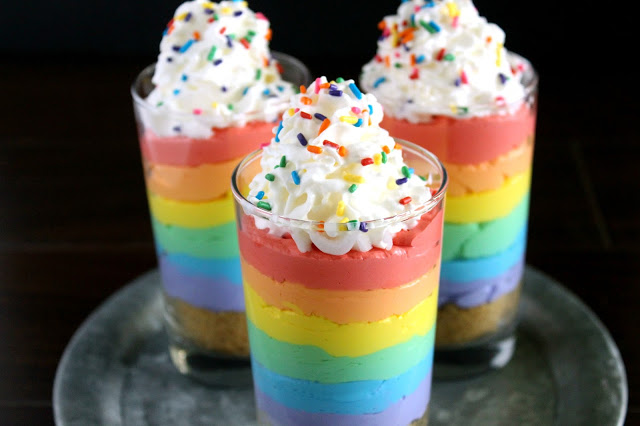 Rainbow No-Bake Cheesecake Parfaits from LoveandConfections.com