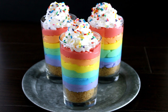 Rainbow No-Bake Cheesecake Parfaits from LoveandConfections.com