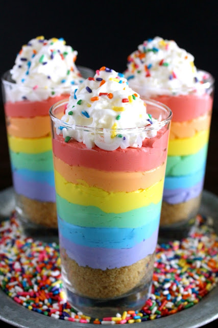 Rainbow No-Bake Cheesecake Parfaits from LoveandConfections.com