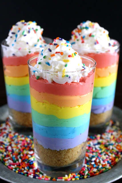 Rainbow No-Bake Cheesecake Parfaits from LoveandConfections.com