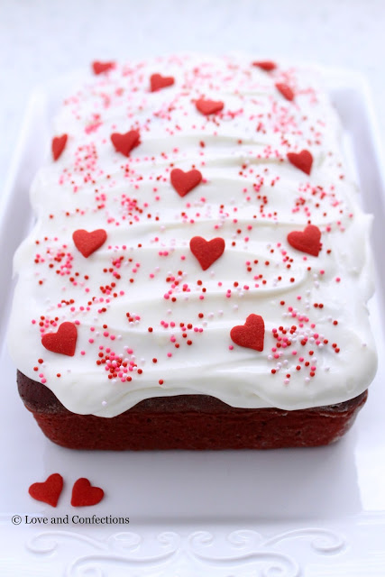 Red Velvet Pound Cake with Cream Cheese Frosting from LoveandConfections.com