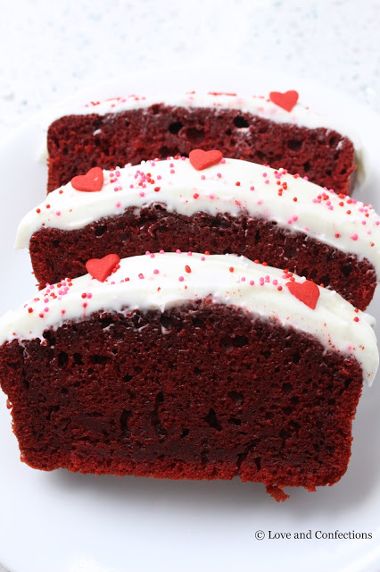 Red Velvet Pound Cake with Cream Cheese Frosting from LoveandConfections.com