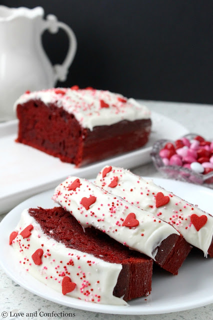 Red Velvet Pound Cake with Cream Cheese Frosting from LoveandConfections.com