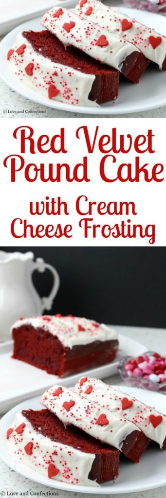 Red Velvet Pound Cake with Cream Cheese Frosting from LoveandConfections.com