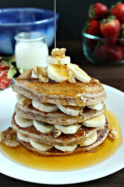 Banana Nut Bread Buttermilk Pancakes from LoveandConfections.com #BrunchWeek #sponsored