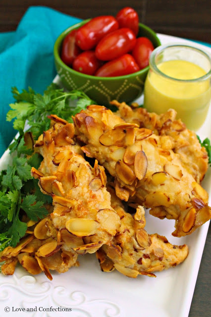 Almond Beer-Battered Chicken Fingers from LoveandConfections.com