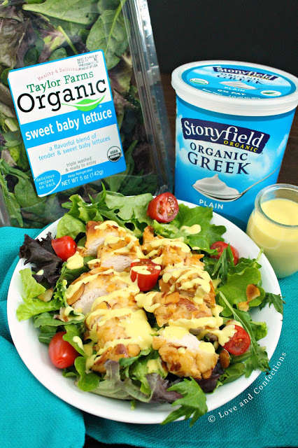 Almond Chicken Salad with Honey Mustard Yogurt Dressing from LoveandConfections.com #StonyfieldBlogger