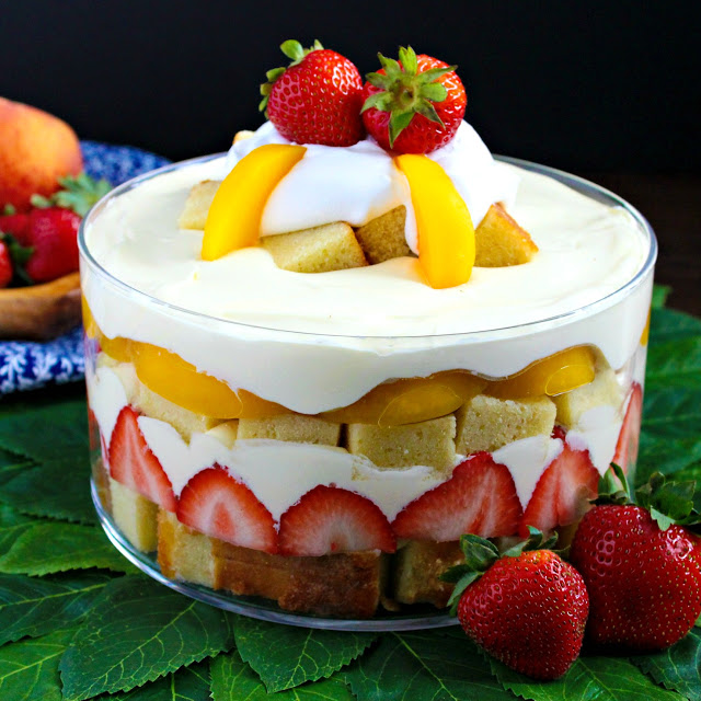 Strawberry Peach Pound Cake Trifle from LoveandConfections.com