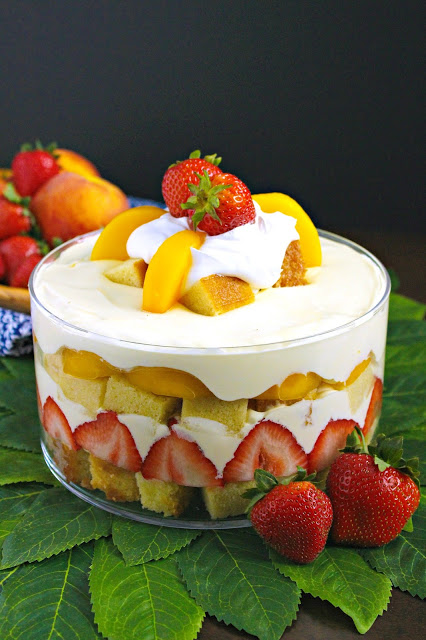 Strawberry Peach Pound Cake Trifle from LoveandConfections.com