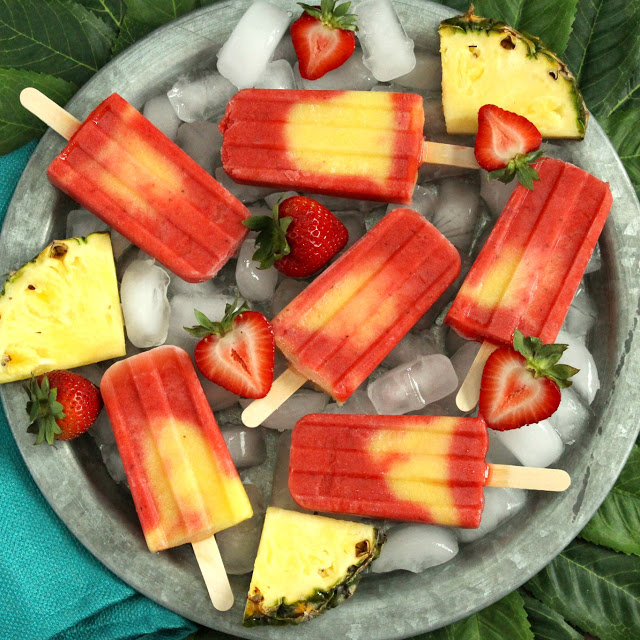 Pineapple Strawberry Swirl Fruit Pops from LoveandConfections.com