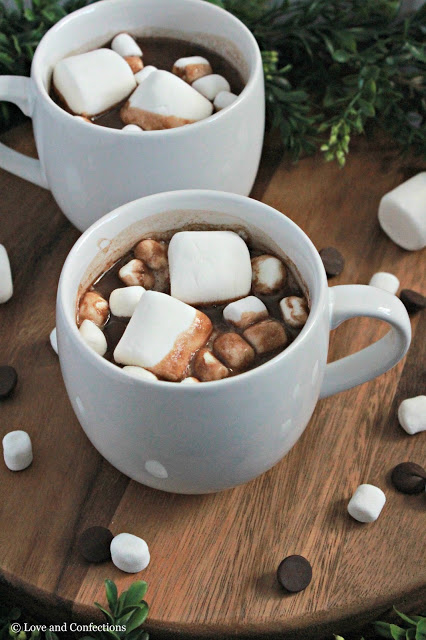 Slow Cooker Dark Hot Chocolate from LoveandConfections.com