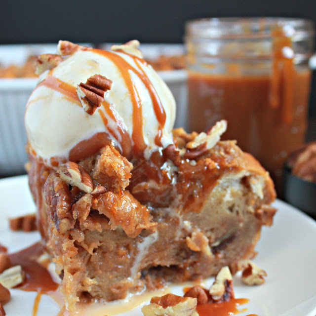 Butterscotch Pecan Bread Pudding from LoveandConfections.com