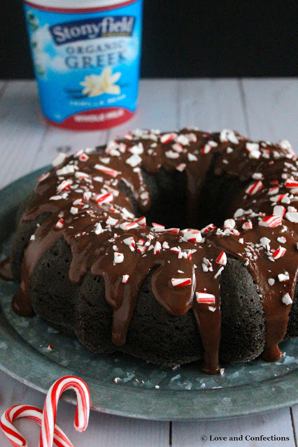 Chocolate Peppermint Yogurt Bundt Cake with Chocolate Peppermint Yogurt Ganache from LoveandConfections.com