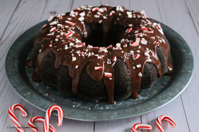 Chocolate Peppermint Yogurt Bundt Cake with Chocolate Peppermint Yogurt Ganache from LoveandConfections.com