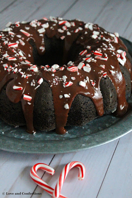 Chocolate Peppermint Yogurt Bundt Cake with Chocolate Peppermint Yogurt Ganache from LoveandConfections.com