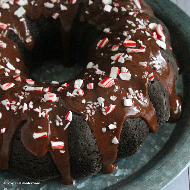 Chocolate Peppermint Yogurt Bundt Cake with Chocolate Peppermint Yogurt Ganache from LoveandConfections.com