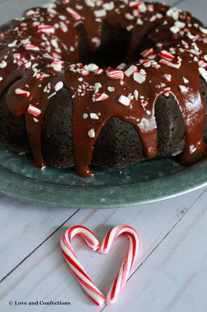 Chocolate Peppermint Yogurt Bundt Cake with Chocolate Peppermint Yogurt Ganache from LoveandConfections.com