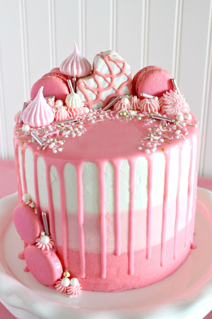 Pink Ombre Drip Layer Cake from LoveandConfections.com