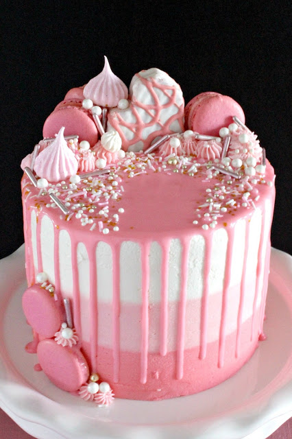 Pink Ombre Drip Layer Cake from LoveandConfections.com