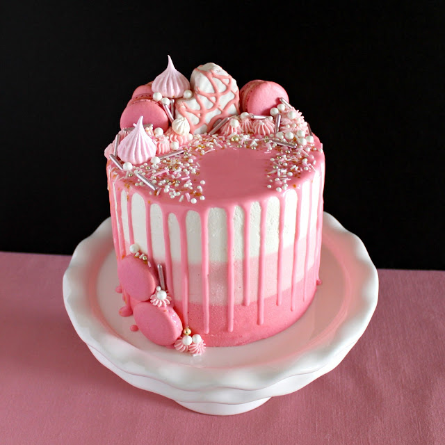 Pink Ombre Drip Layer Cake from LoveandConfections.com