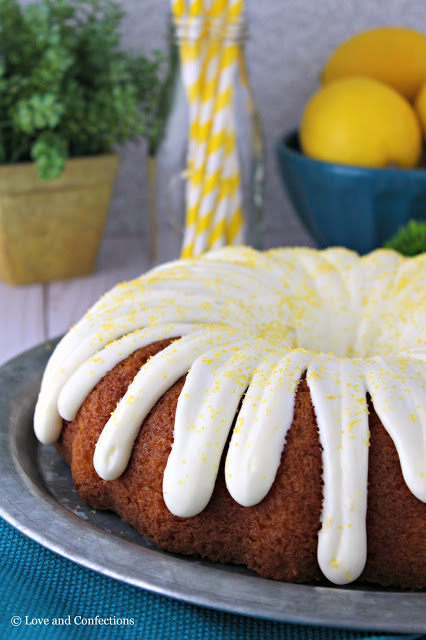 Easy Lemon Pudding Bundt Cake from LoveandConfections.com