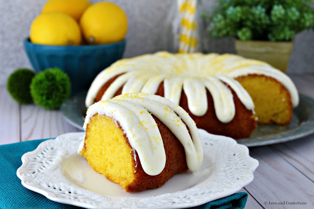 Easy Lemon Pudding Bundt Cake from LoveandConfections.com